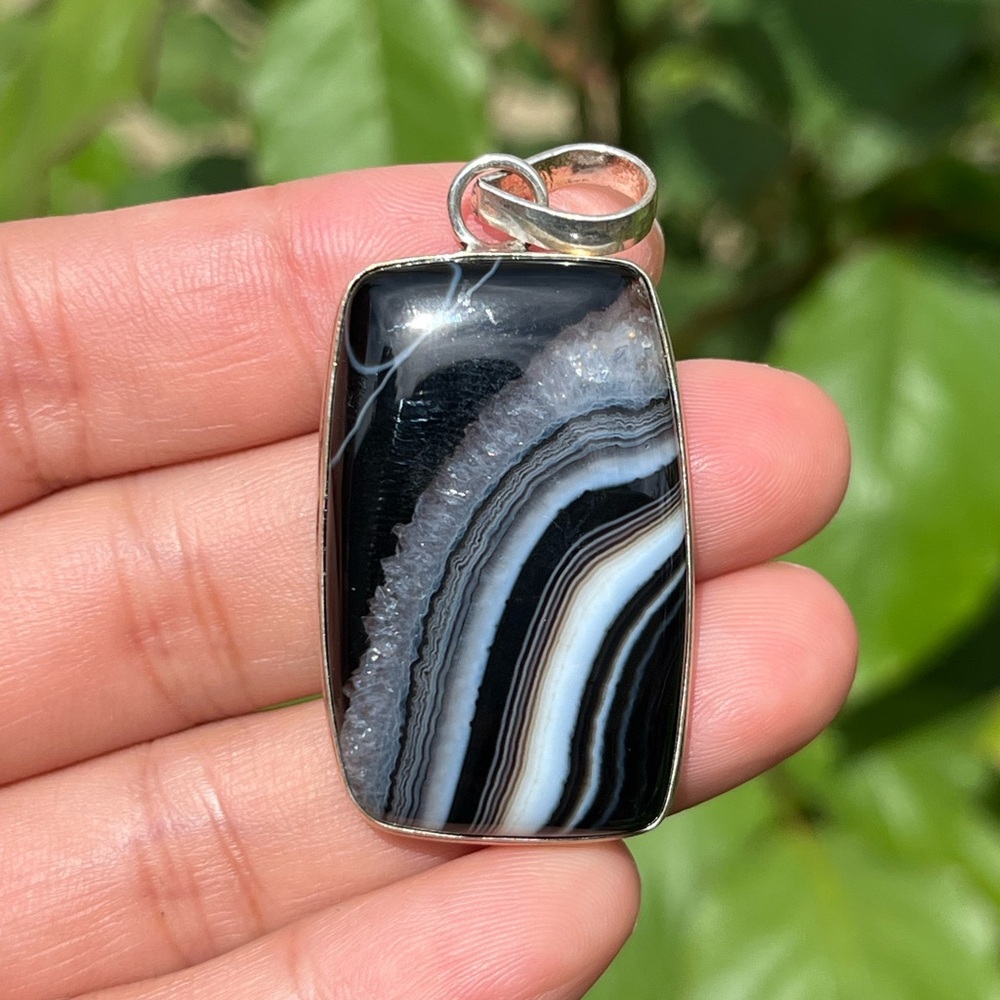 925 Silver plated druzy onyx pendant - Picture 3 of 6